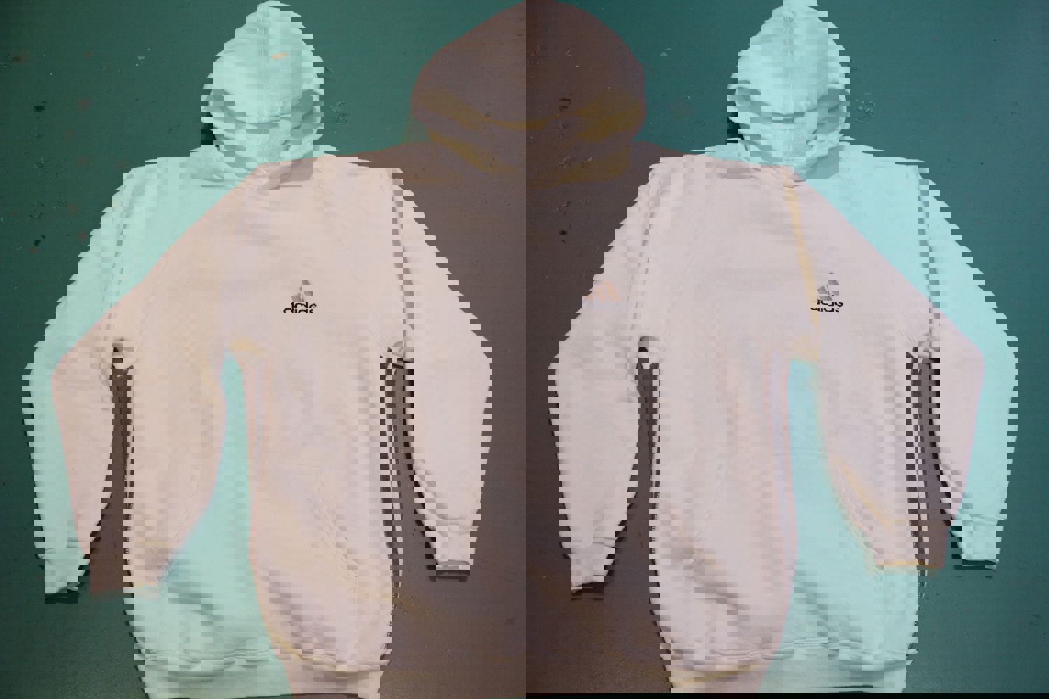 Adidas Vintage 90s White Striped Crewneck Hoodie Sweatshirt - Made in USA