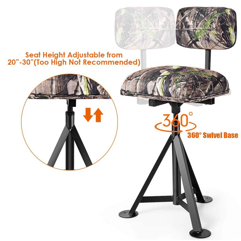 360° Camo Swivel Hunting Chair with Adjustable Height and Detachable Backrest