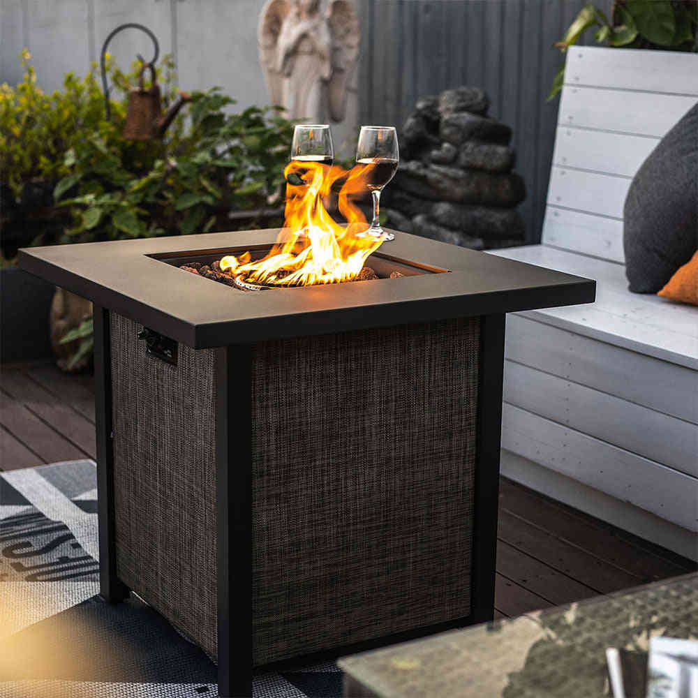 28 Inch Outdoor Gas Fire Pit Table with Free Lava Rock and Tabletop Lid