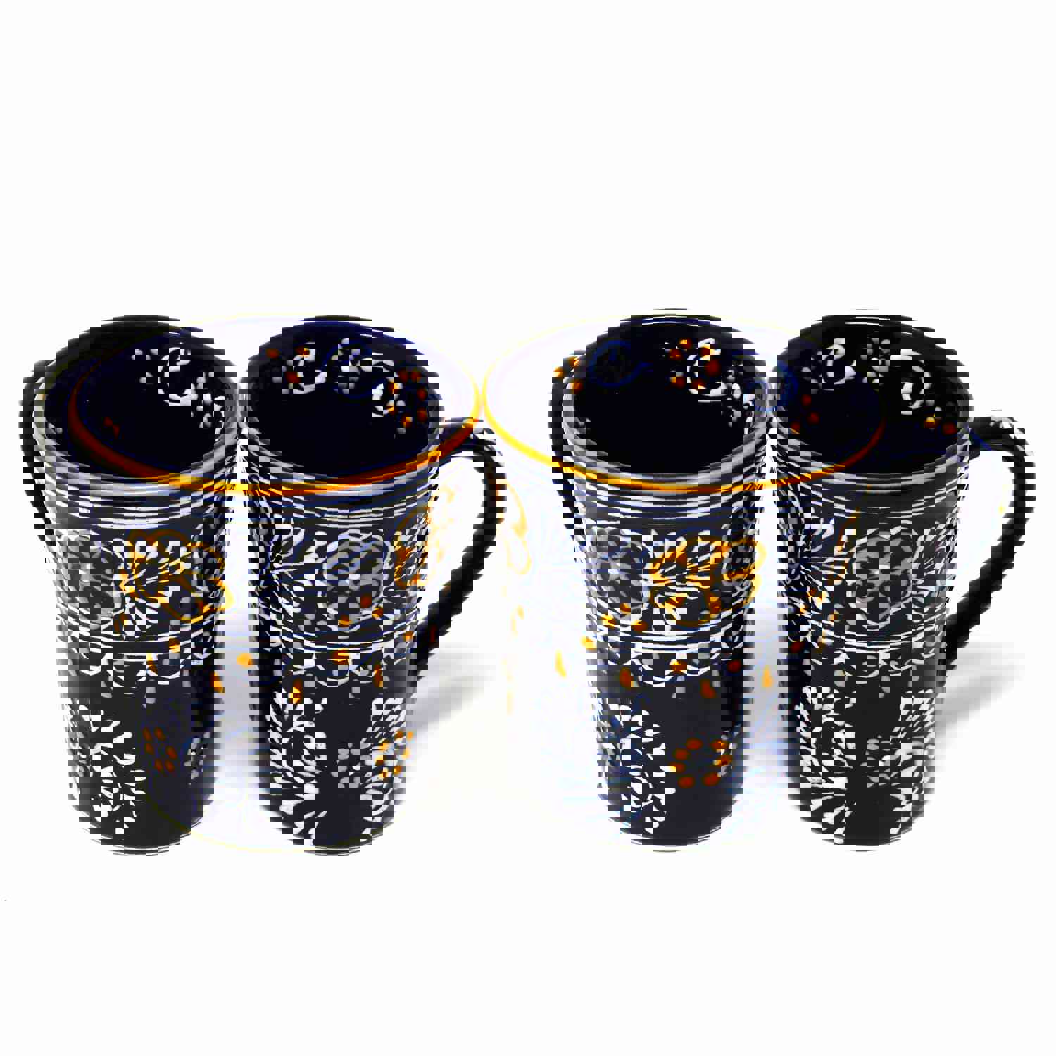 Pair of Flared Cup Blue with Yellow Rim Encantada - Handcrafted Mexican Mug