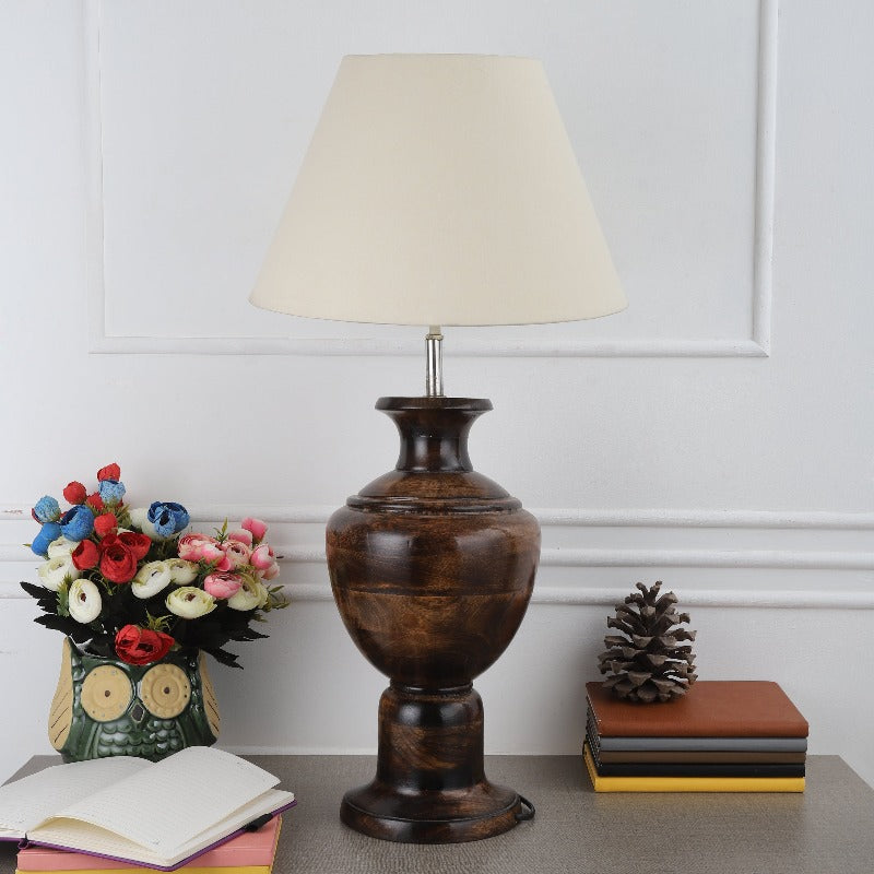 BTR CRAFTS Spotted Wooden Big Matki Table Lamp (Bulb not Included)