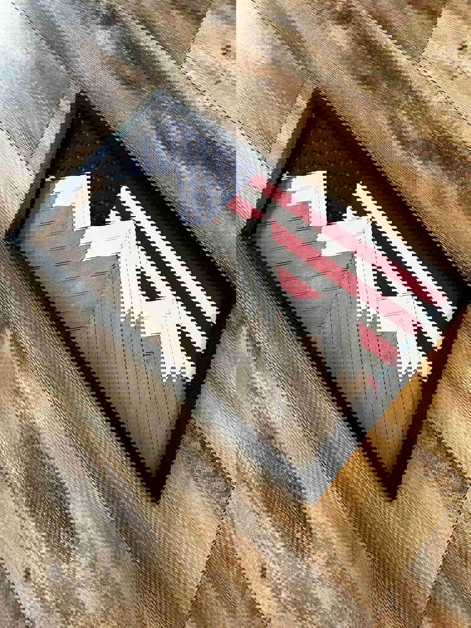 Rustic American Flag Mountain Mosaic Flag - Handmade Wood Wall Art