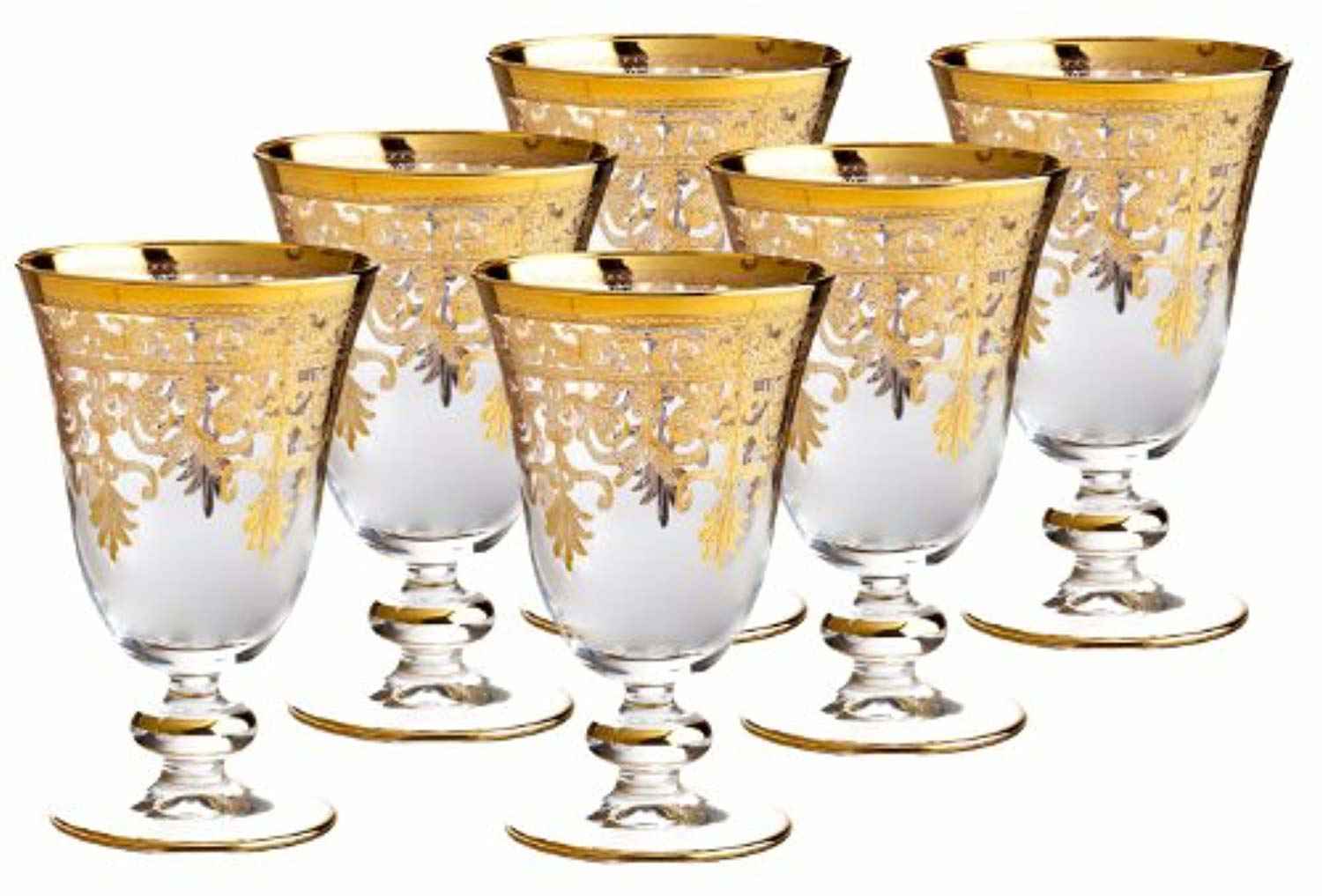 Fine Italian 8 Ounce Wine Glasses with 14K Gold Accent (Set of 6)