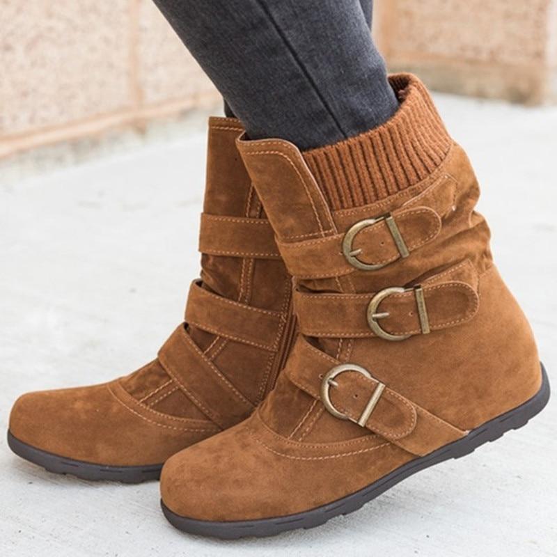 Comfortable Women Buckle Strap Platform Ankle Boots