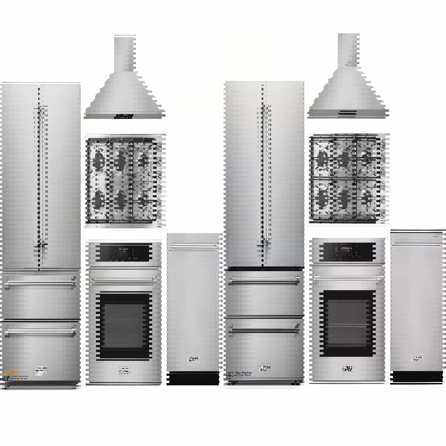 Thor Kitchen 5-Piece Pro Appliance Package - 36-Inch Gas Cooktop, Electric Wall Oven, Wall Mount Hood, Dishwasher & Refrigerator in Stainless Steel