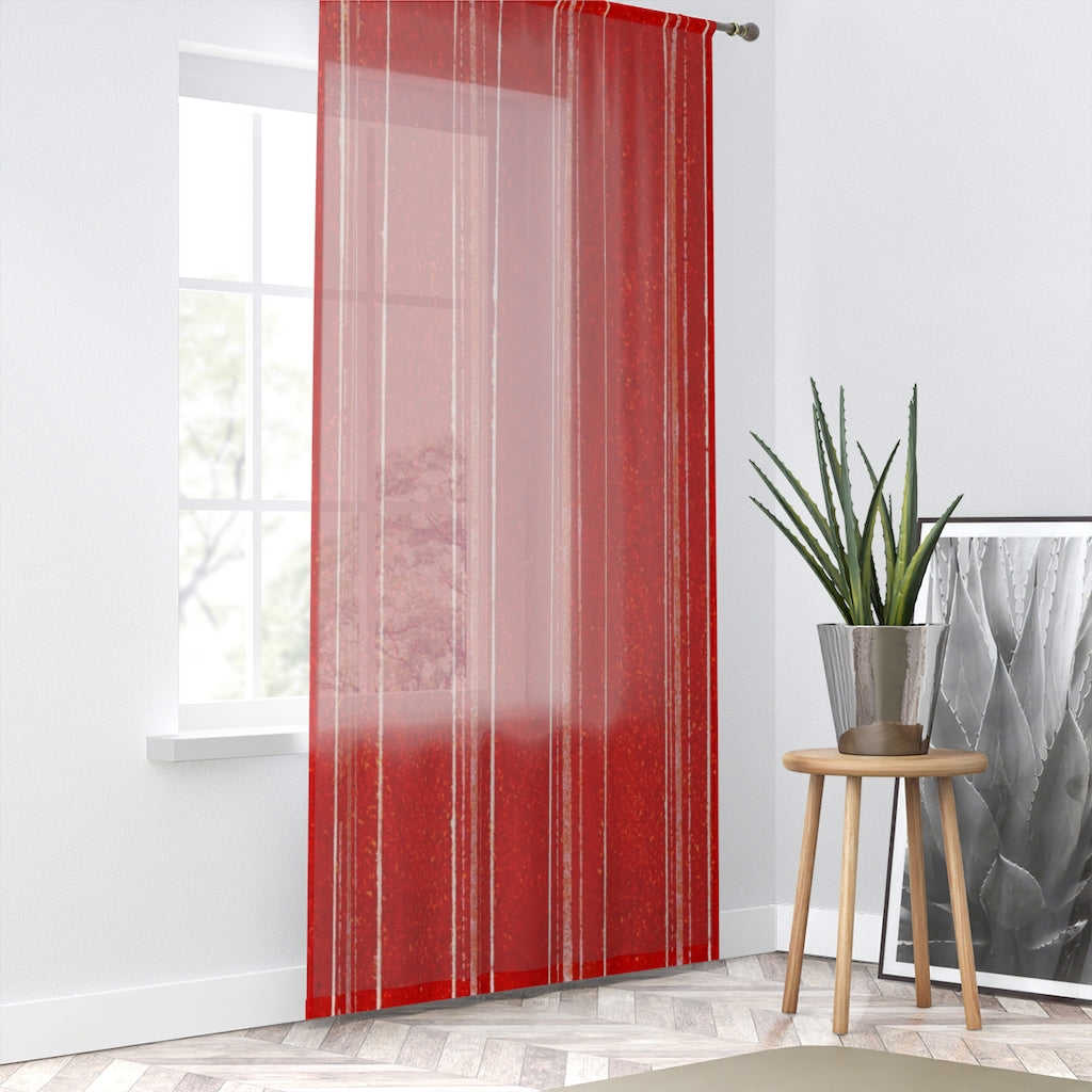Vintage Japanese Woodblock Print Red Sheer Window Curtain
