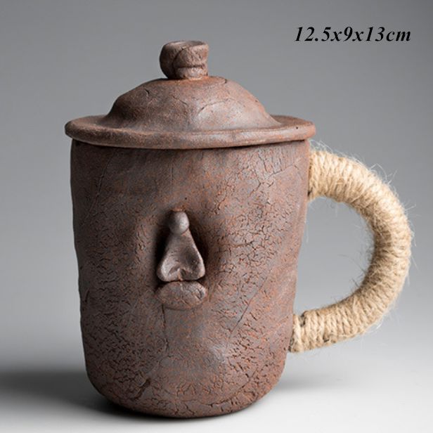 Thick Ceramic Mug With Lid Spoon - Large-capacity Japanese Coffee Cup