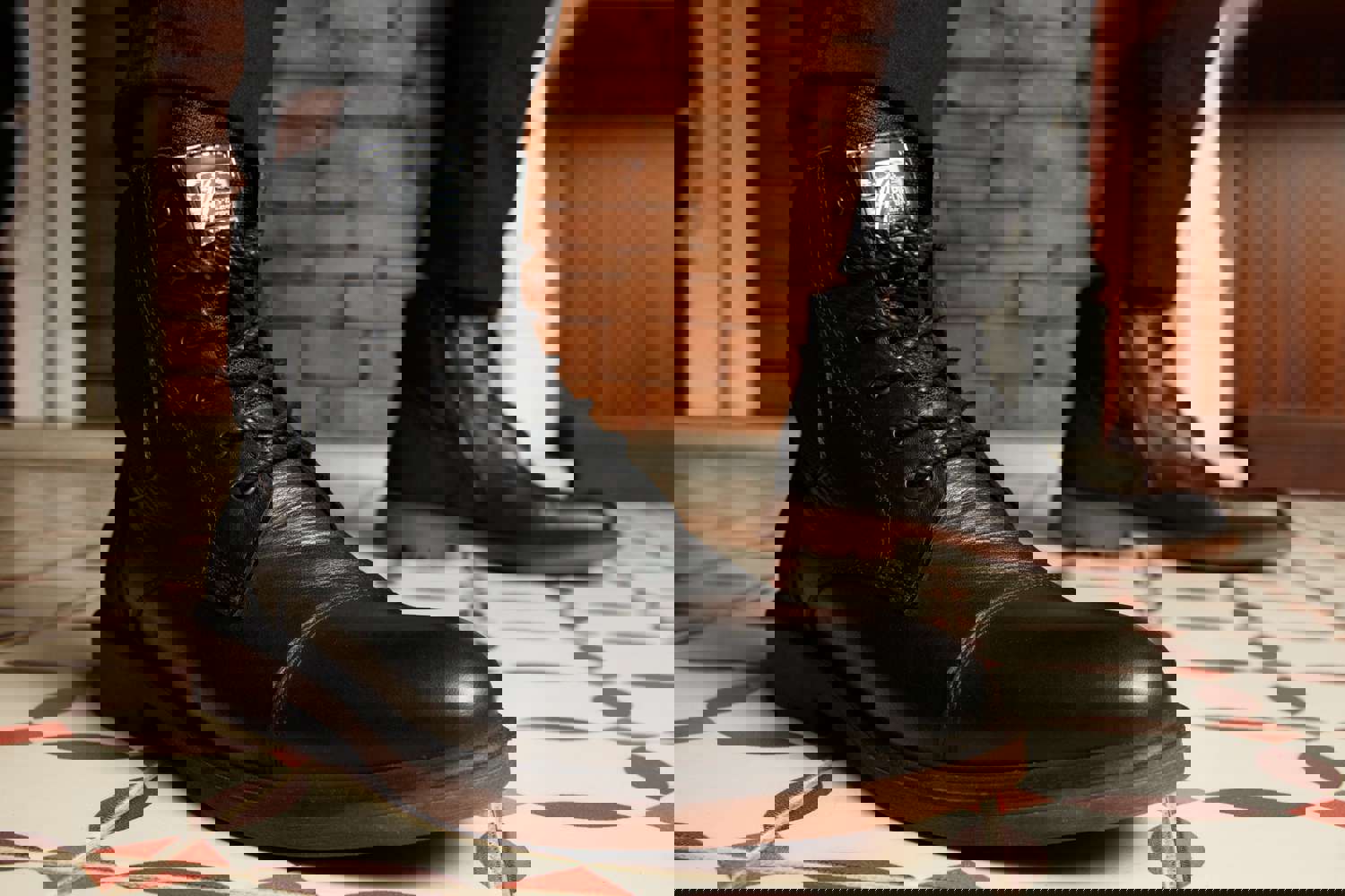 Zagreb Black Leather Cap Toe Lace Up Men Boot with Zipper