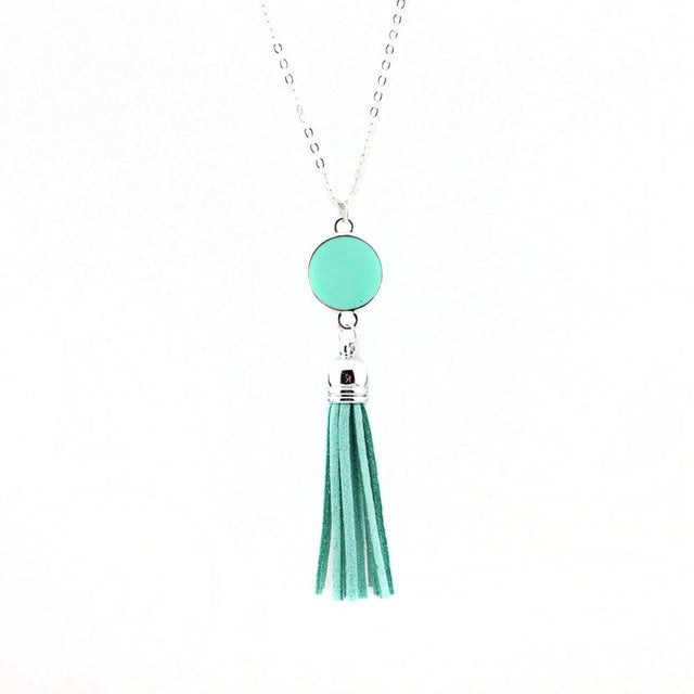 Monogram Blanks Enamel Disc Long Chain Pendant Necklace for Women - Personalized Fashion Jewelry