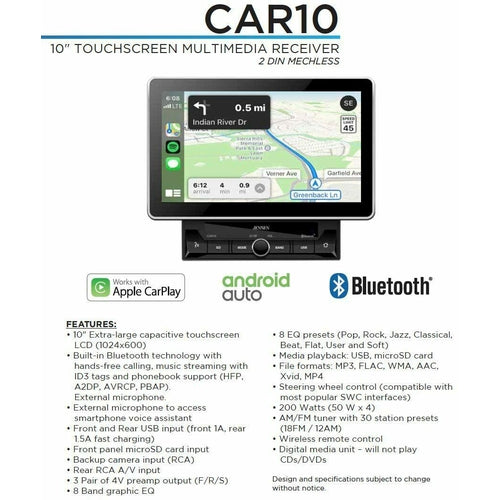 CAR8000 Jensen 10-inch TouchScreen Multimedia DVD Receiver with Apple CarPlay & Android Auto