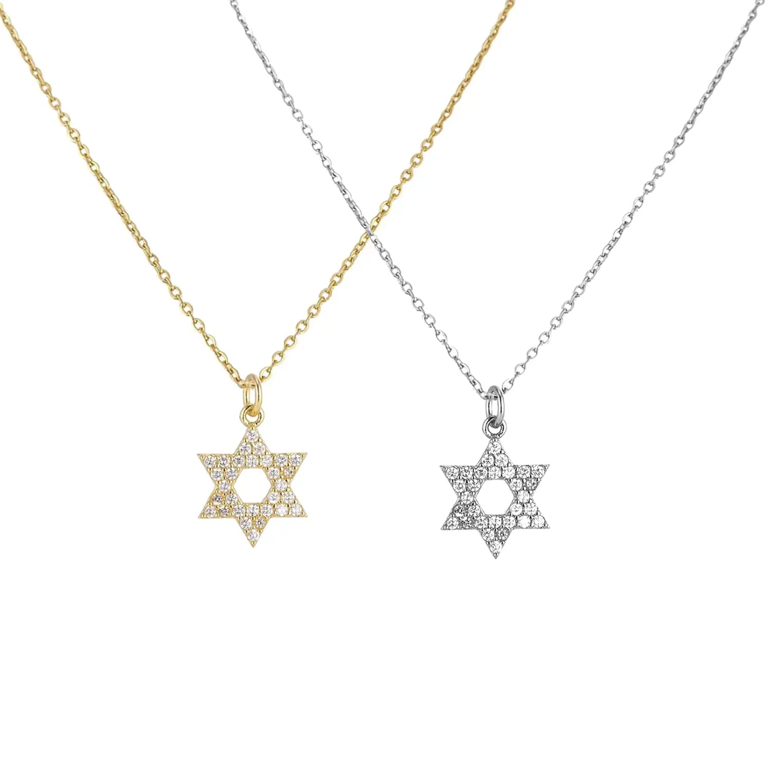 Star of David Charm Necklace - 18k Gold Filled or White Gold Filled with Cubic Zirconia