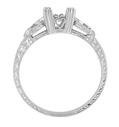 Loving Hearts Art Deco 1 Carat Round or Princess Cut Diamond Engraved Antique Style Platinum Engagement Ring Setting