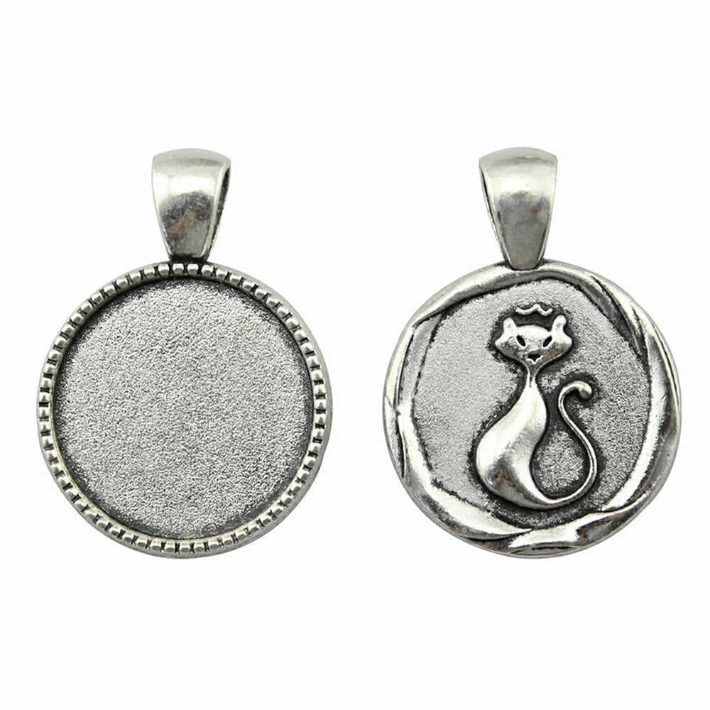 5pcs 20mm Round Cat Back Style Cameo Cabochon Pendant Base Setting for DIY Jewelry Making