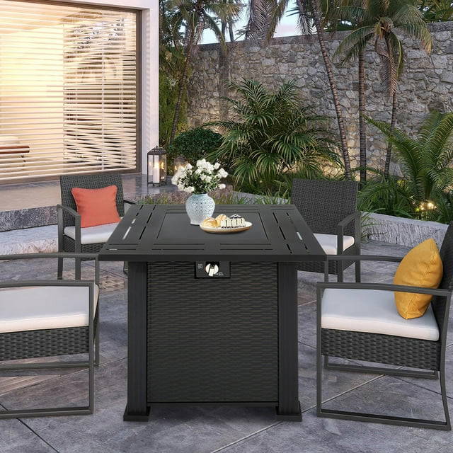 SEGMART 28 Outdoor Gas Fire Pit Table, 40,000 BTU Propane Patio Heater with Lid and Lava Rocks