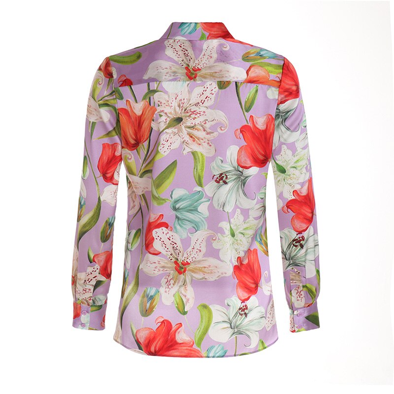 HarleyEuropean American High Street Design Women's Floral Print Silk Blouse