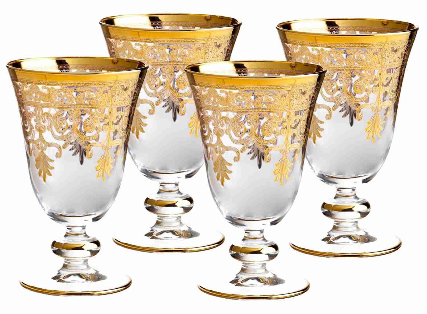 Fine Italian 8 Ounce Wine Glasses with 14K Gold Accent (Set of 6)