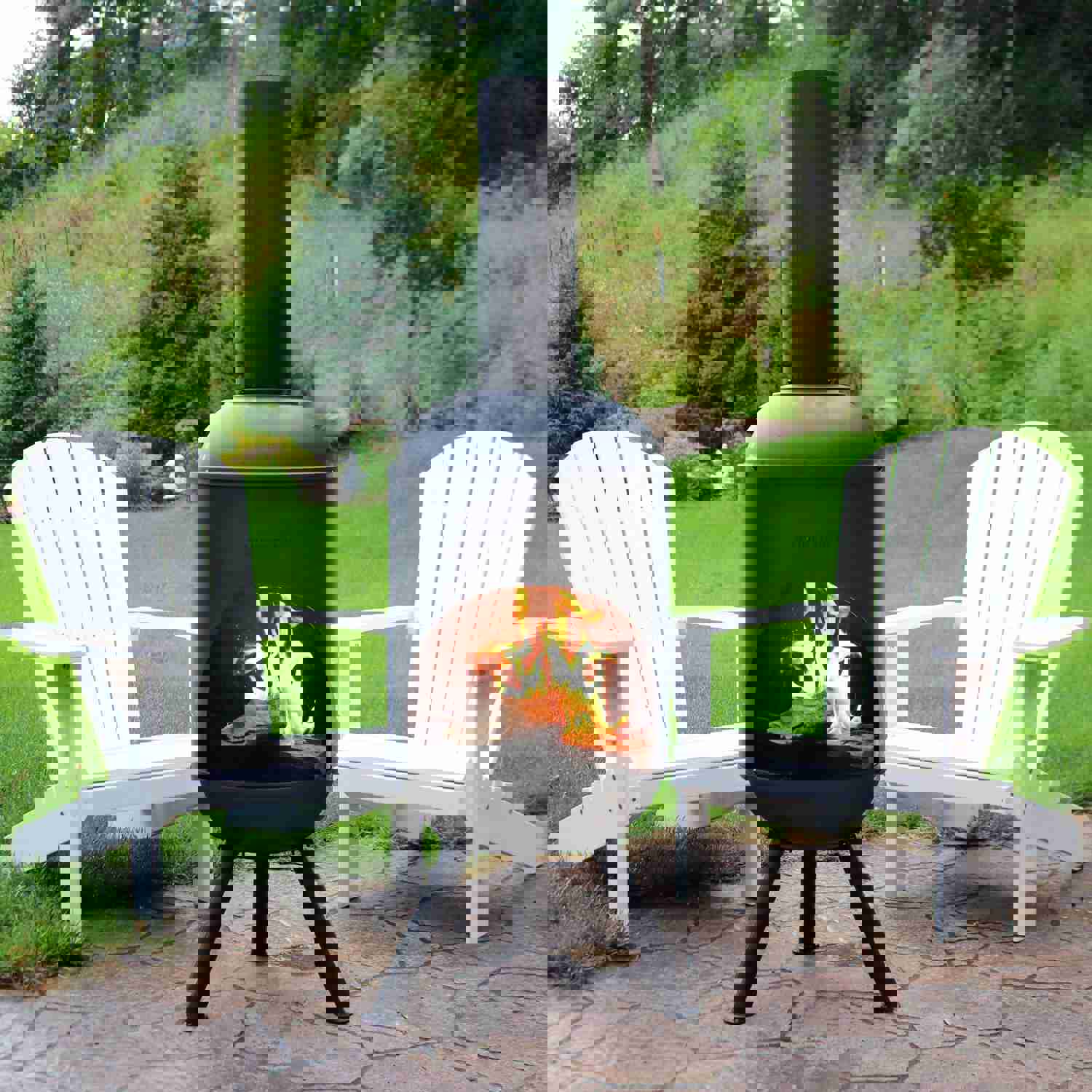 Sunnydaze 60 Chiminea Outdoor Wood-burning Fire Pit Black Steel with Fire Poker