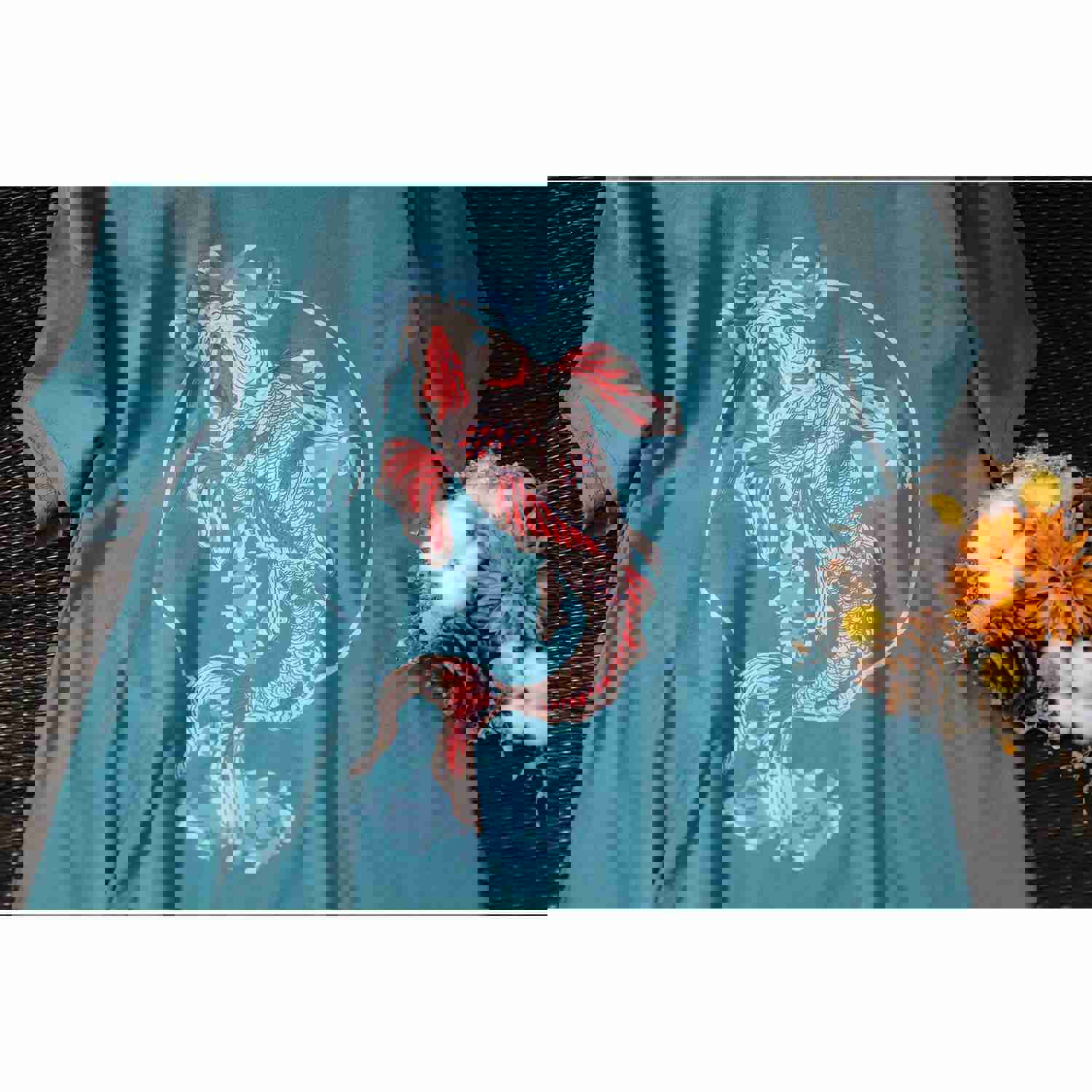 Fashion Overdyed T-Shirt - Bohemian Style Koi Fish Graphic Tee