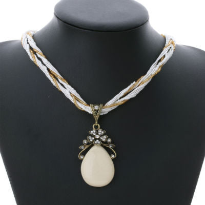 Bohemian Style Multilayer Beads Chain Crystal Gem Pendant Necklace for Women