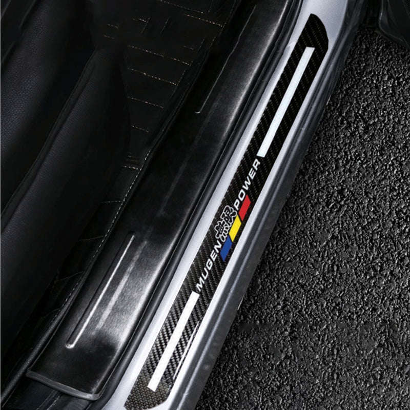 JDM Mugen Carbon Fiber Car Door Welcome Plate Sill Scuff Cover Decal Sticker 4 pcs Set