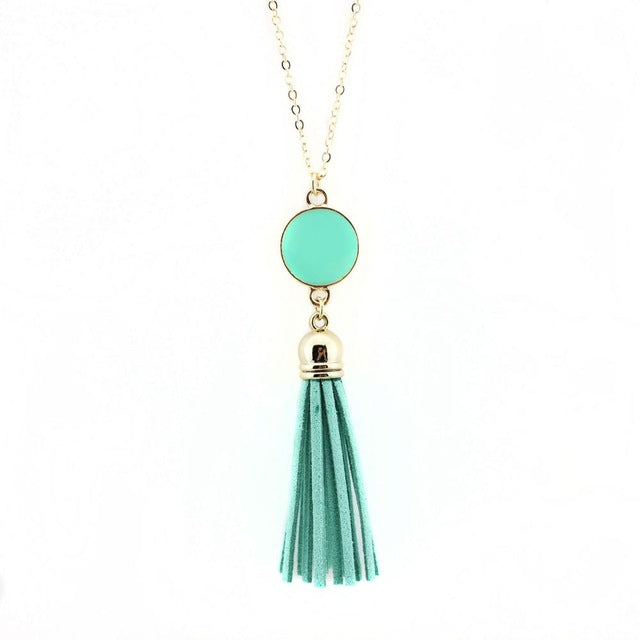 Monogram Blanks Enamel Disc Long Chain Pendant Necklace for Women - Personalized Fashion Jewelry