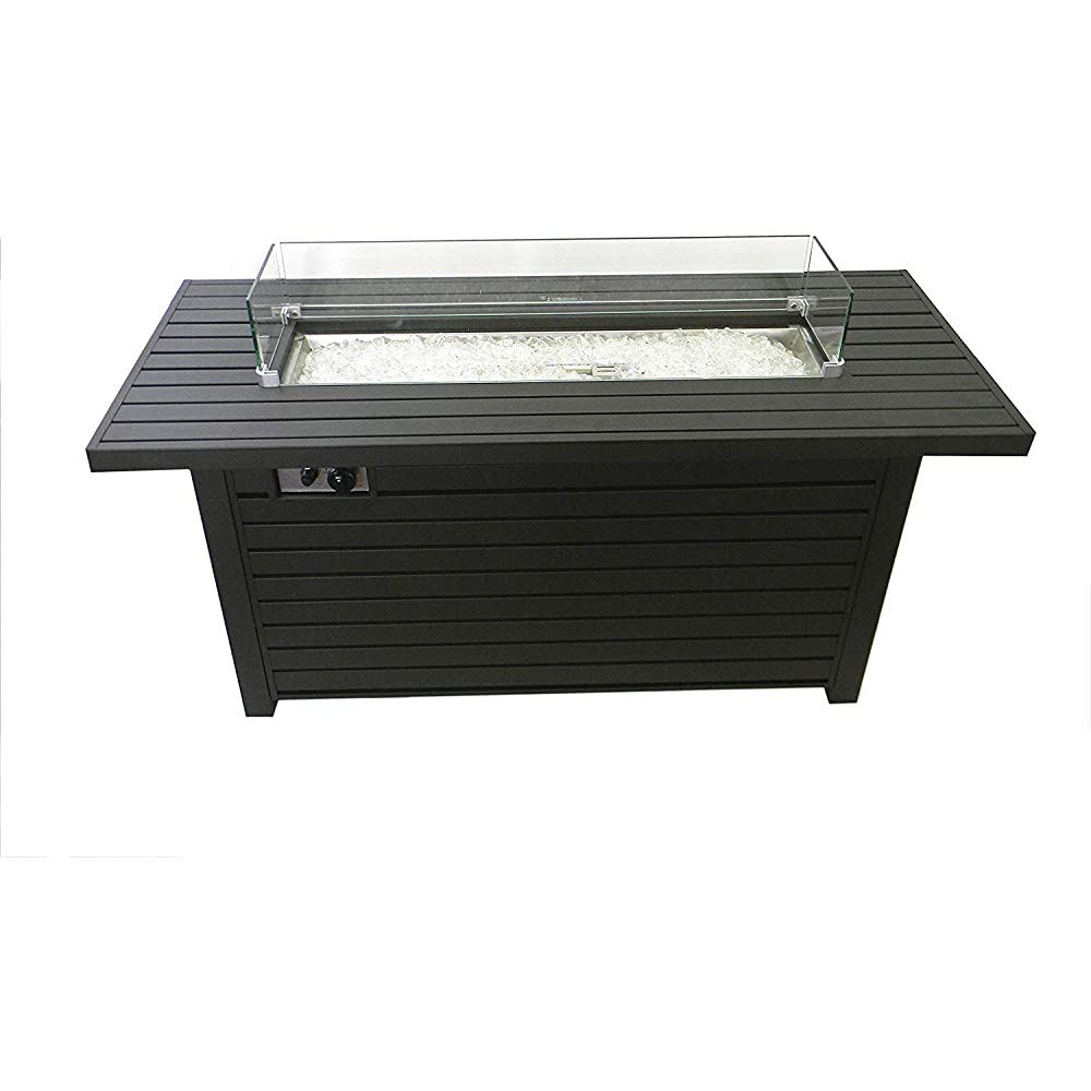 Hiland Patio Heaters Outdoor Rectangle Fire Pit in Black Mocha with Wind Screen