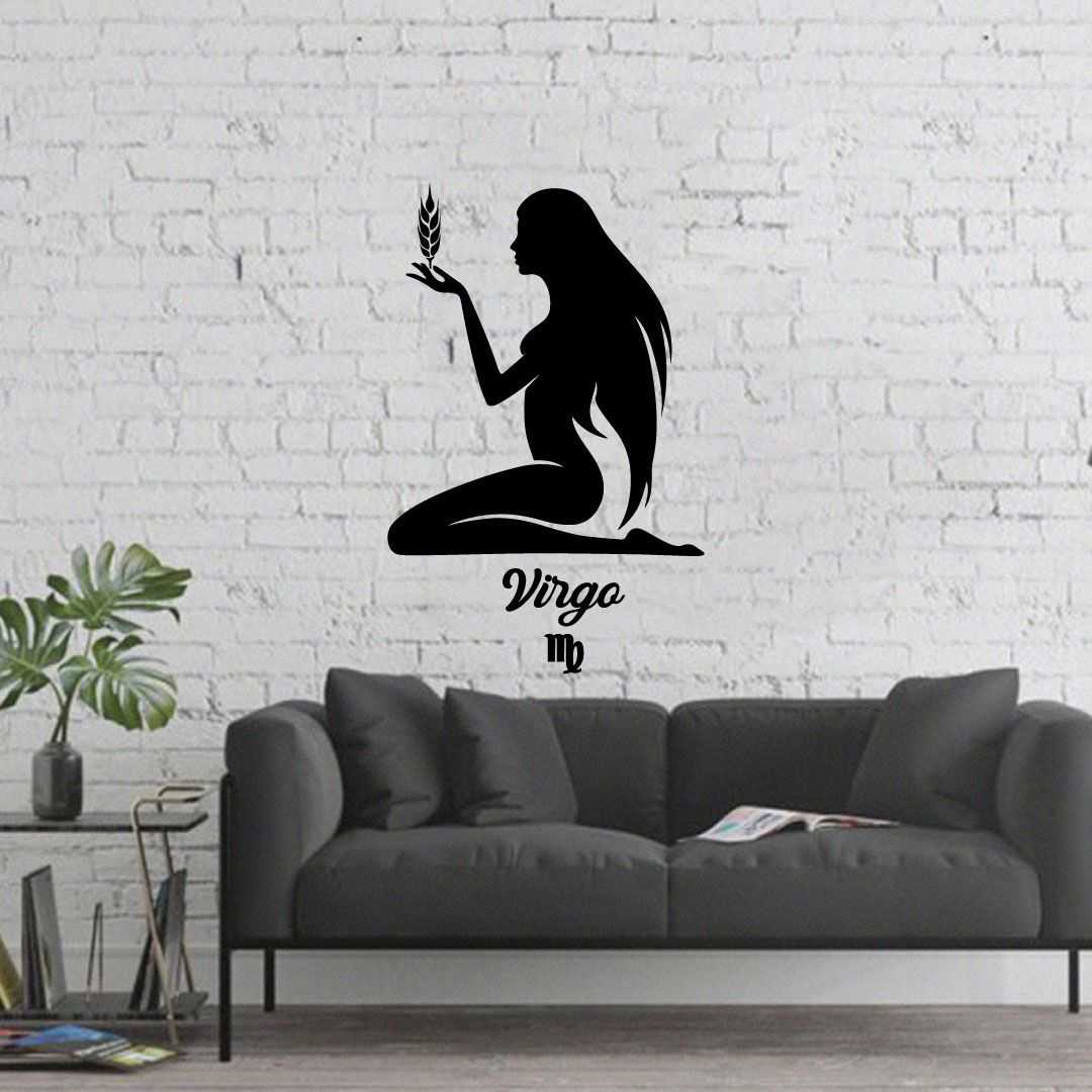 Horoscope Vinyl Wall Art Sticker Decal - Virgo Bare Maiden Silhouette Earth Sign