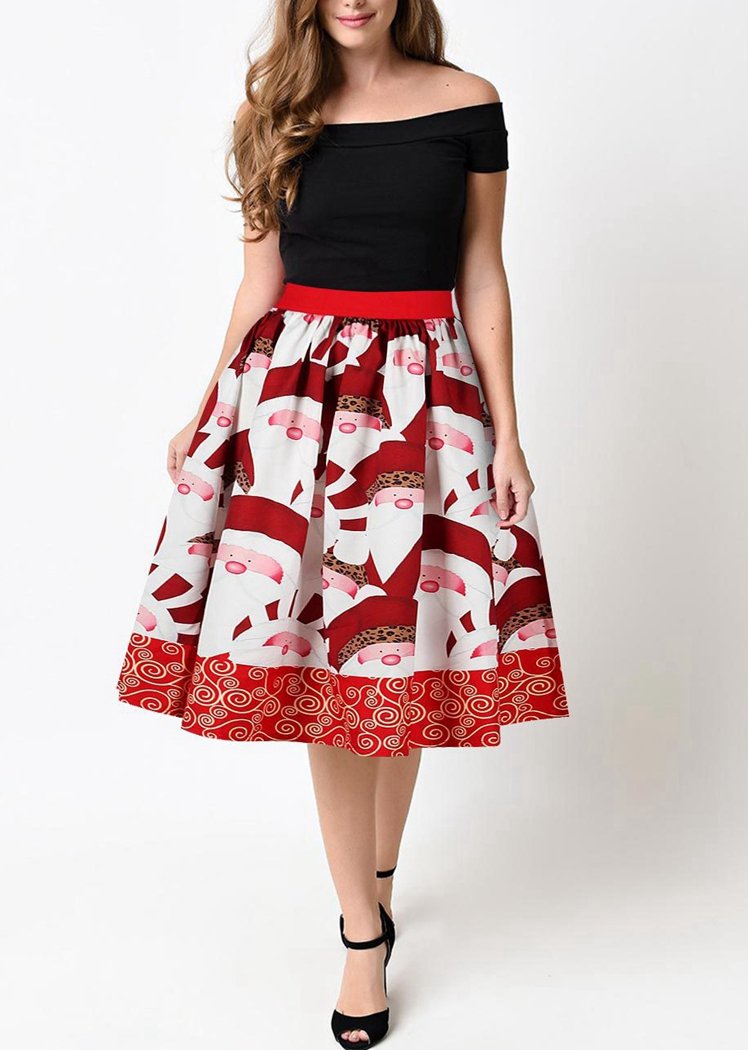 Fashion Santa Claus Print Christmas Skirts For Women