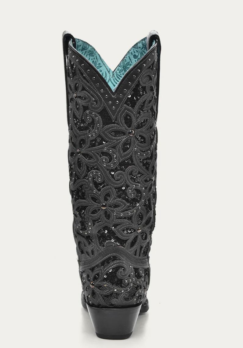 Corral Ladies Black Inlay Studs Embroidery Cowgirl Boots Style A3752