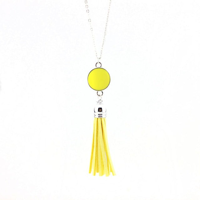 Monogram Blanks Enamel Disc Long Chain Pendant Necklace for Women - Personalized Fashion Jewelry