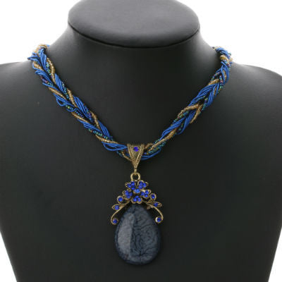 Bohemian Style Multilayer Beads Chain Crystal Gem Pendant Necklace for Women