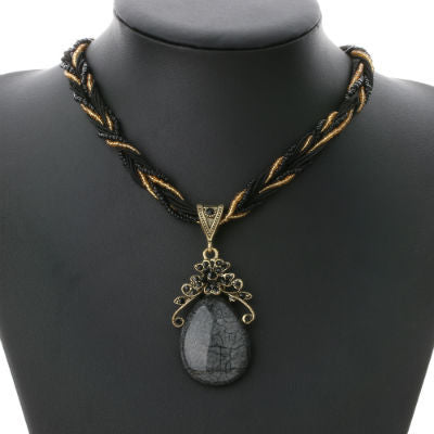 Bohemian Style Multilayer Beads Chain Crystal Gem Pendant Necklace for Women