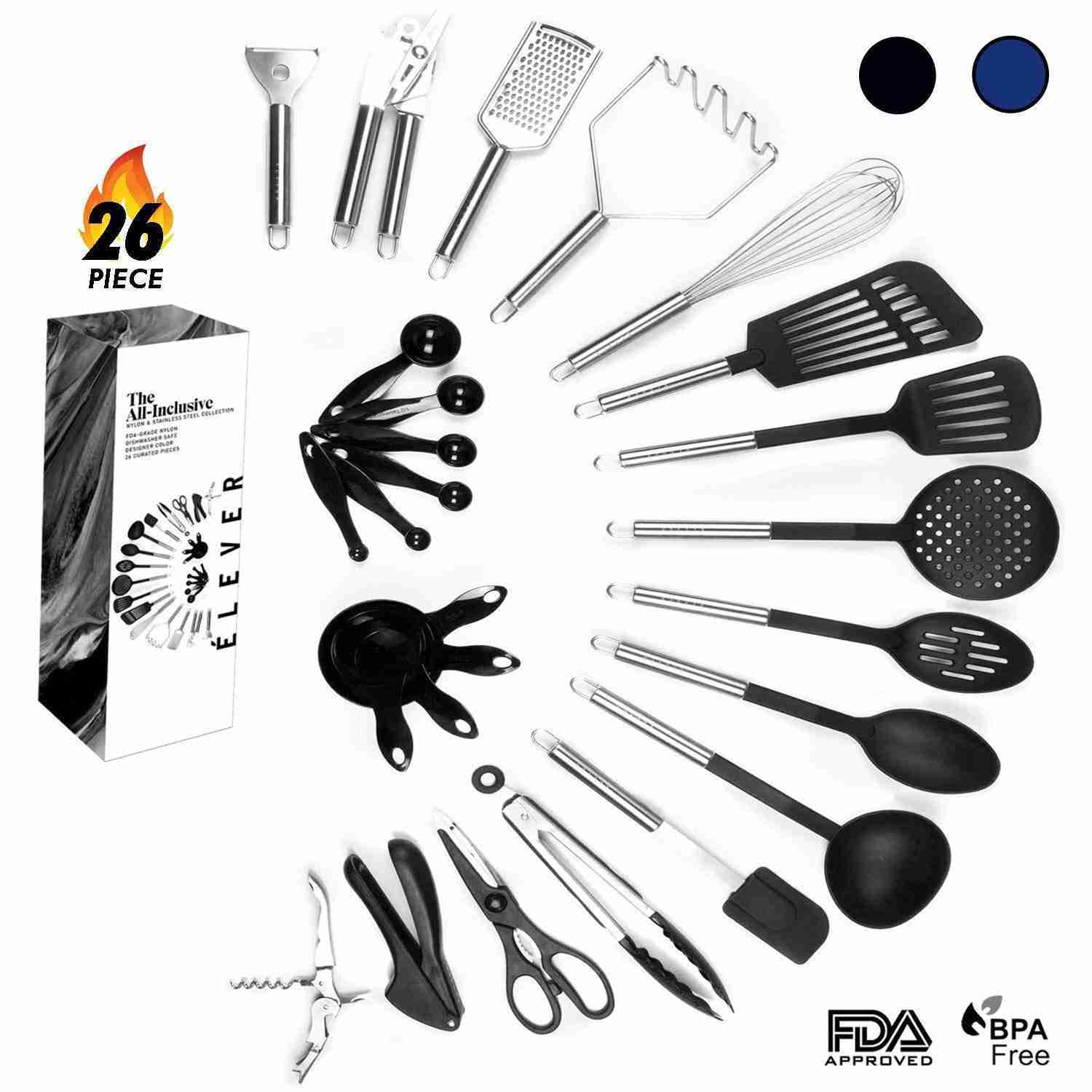 26-Piece Kitchen Utensil Set - Stainless Steel Cooking Tools for Nonstick Cookware