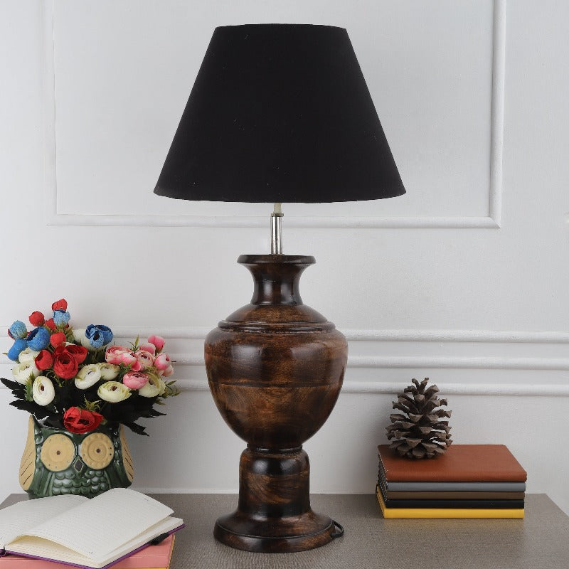 BTR CRAFTS Spotted Wooden Big Matki Table Lamp (Bulb not Included)
