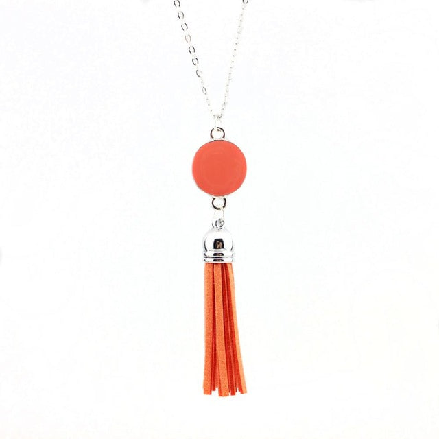 Monogram Blanks Enamel Disc Long Chain Pendant Necklace for Women - Personalized Fashion Jewelry