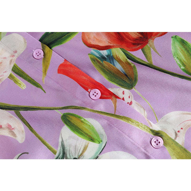 HarleyEuropean American High Street Design Women's Floral Print Silk Blouse