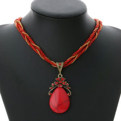 Bohemian Style Multilayer Beads Chain Crystal Gem Pendant Necklace for Women