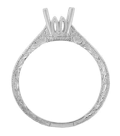 Art Deco 1/3 Carat Crown Scrolls Filigree Engagement Ring Setting in Palladium