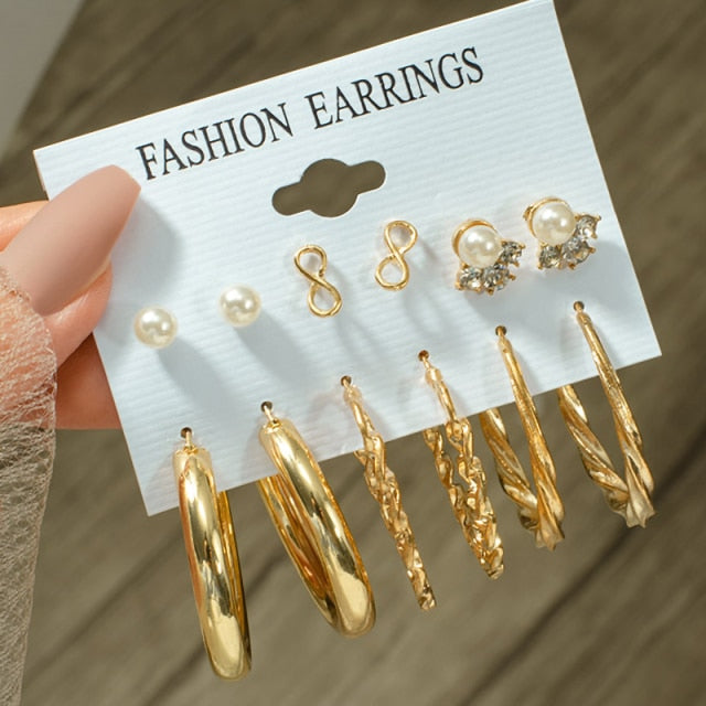 Fashion Geometric Hoop Earrings Set for Women - Vintage Punk Gold Metal Circle Earrings