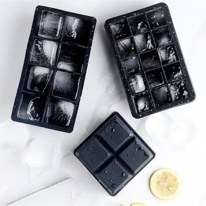 Grid Big Ice Tray Mold Box - Large Food Grade Silicone Ice Cube Square Tray for DIY Bar, Pub, Wine, and Cocktails (4/6/8/15 Grid Options)