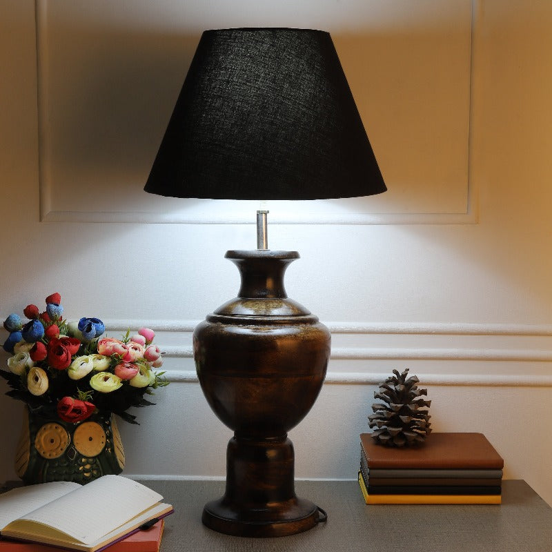 BTR CRAFTS Spotted Wooden Big Matki Table Lamp (Bulb not Included)