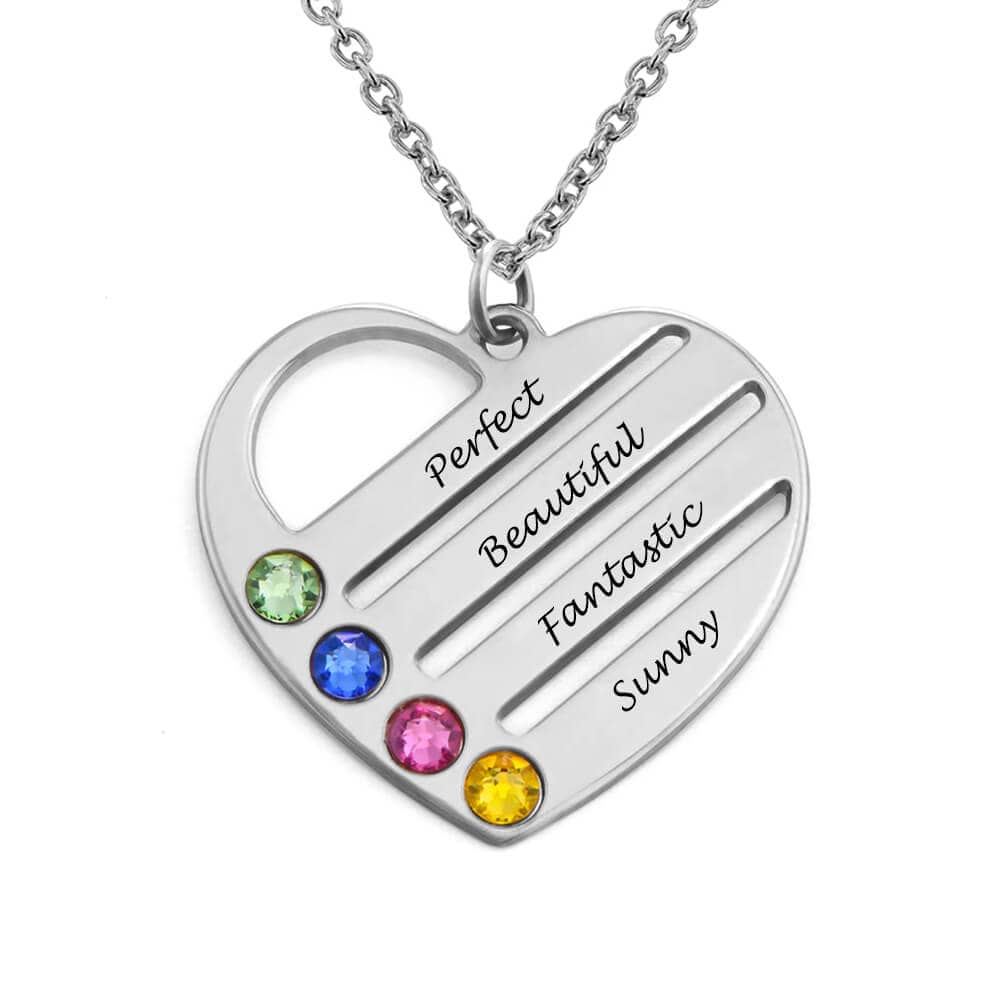 Custom Text Heart-shaped Colorful Necklace Personalized Silver Name Necklace Jewelry Design for Mother's Day Gift