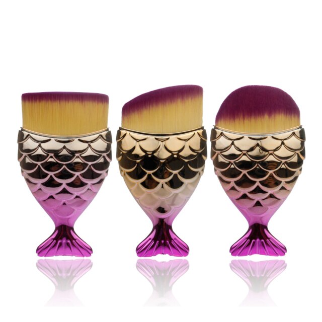 3Pcs Professional Mermaid Makeup Brushes Set for Foundation, Blush, and Highlighter