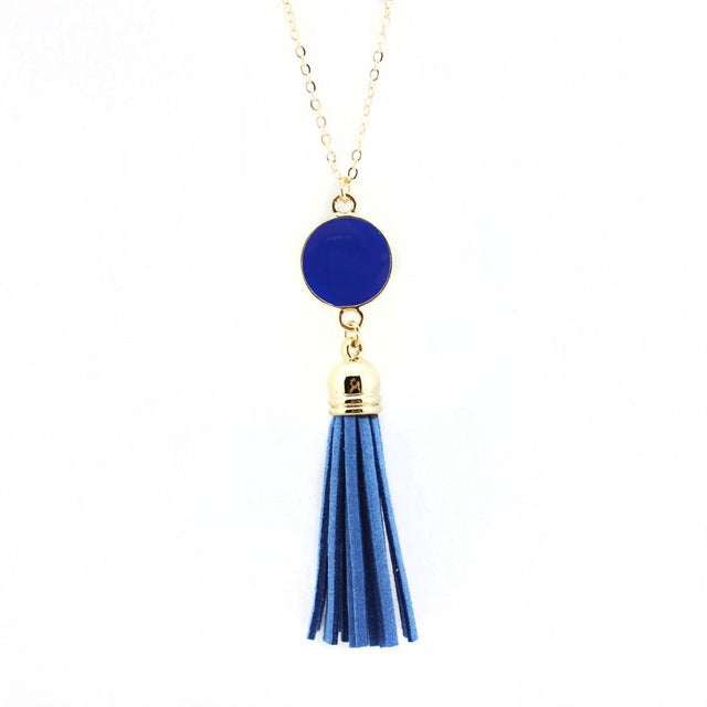 Monogram Blanks Enamel Disc Long Chain Pendant Necklace for Women - Personalized Fashion Jewelry
