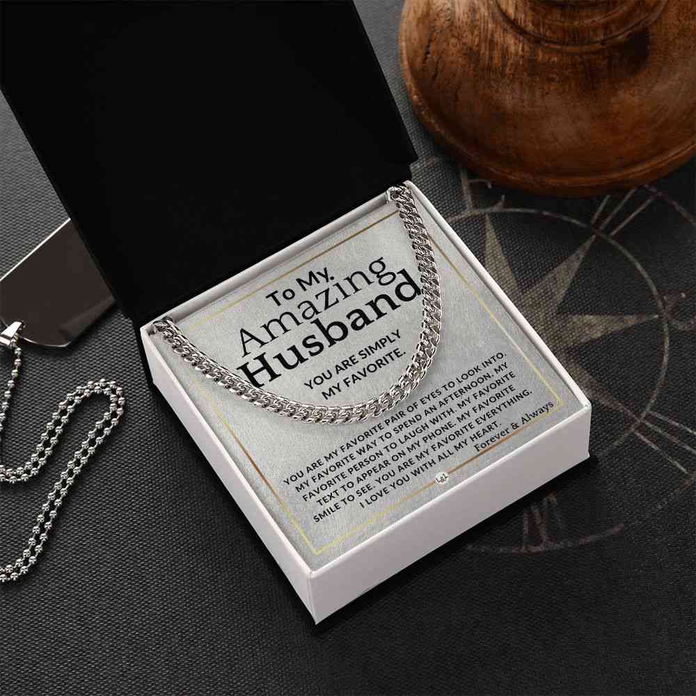 To My Husband - Classic Cuban Necklace - Romantic Gift for Christmas, Valentines Day, Birthday or Anniversary