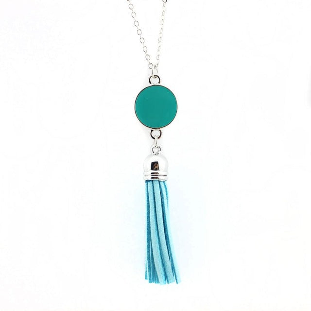 Monogram Blanks Enamel Disc Long Chain Pendant Necklace for Women - Personalized Fashion Jewelry