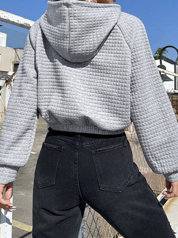 Loose Pullover Waffle Textured Hoodie