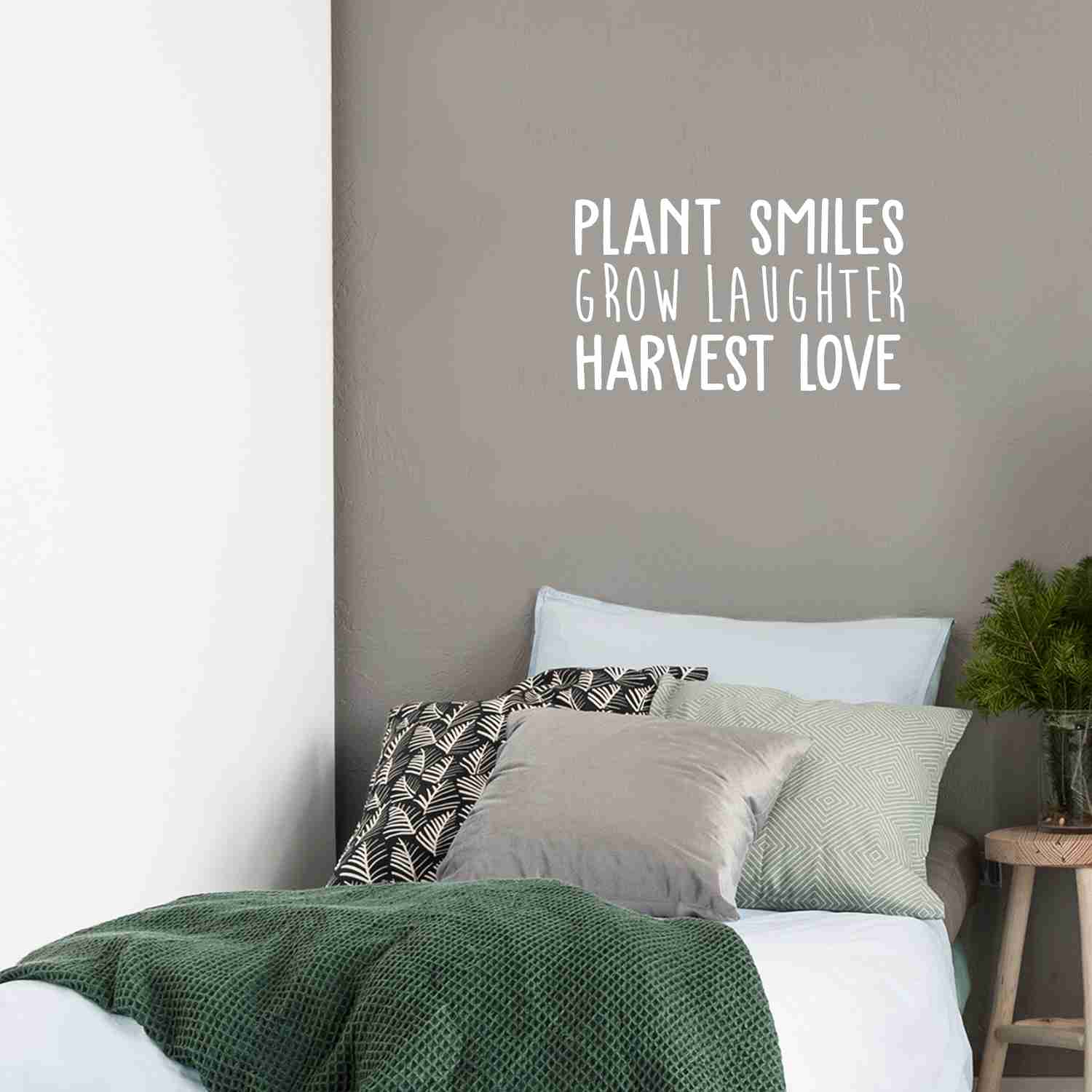 Vinyl Wall Art Decal - Plant Smiles Grow Laughter Harvest Love - Trendy Inspirational Nature Quote Sticker