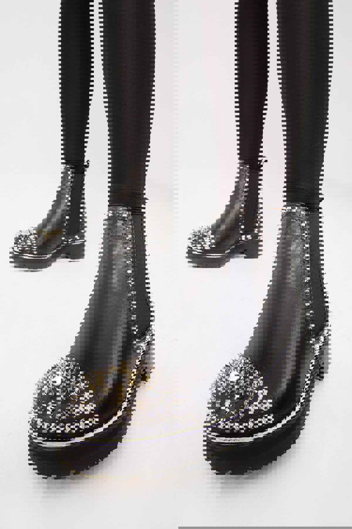 Vuvulane Black Spike Leather Ankle Women Boot