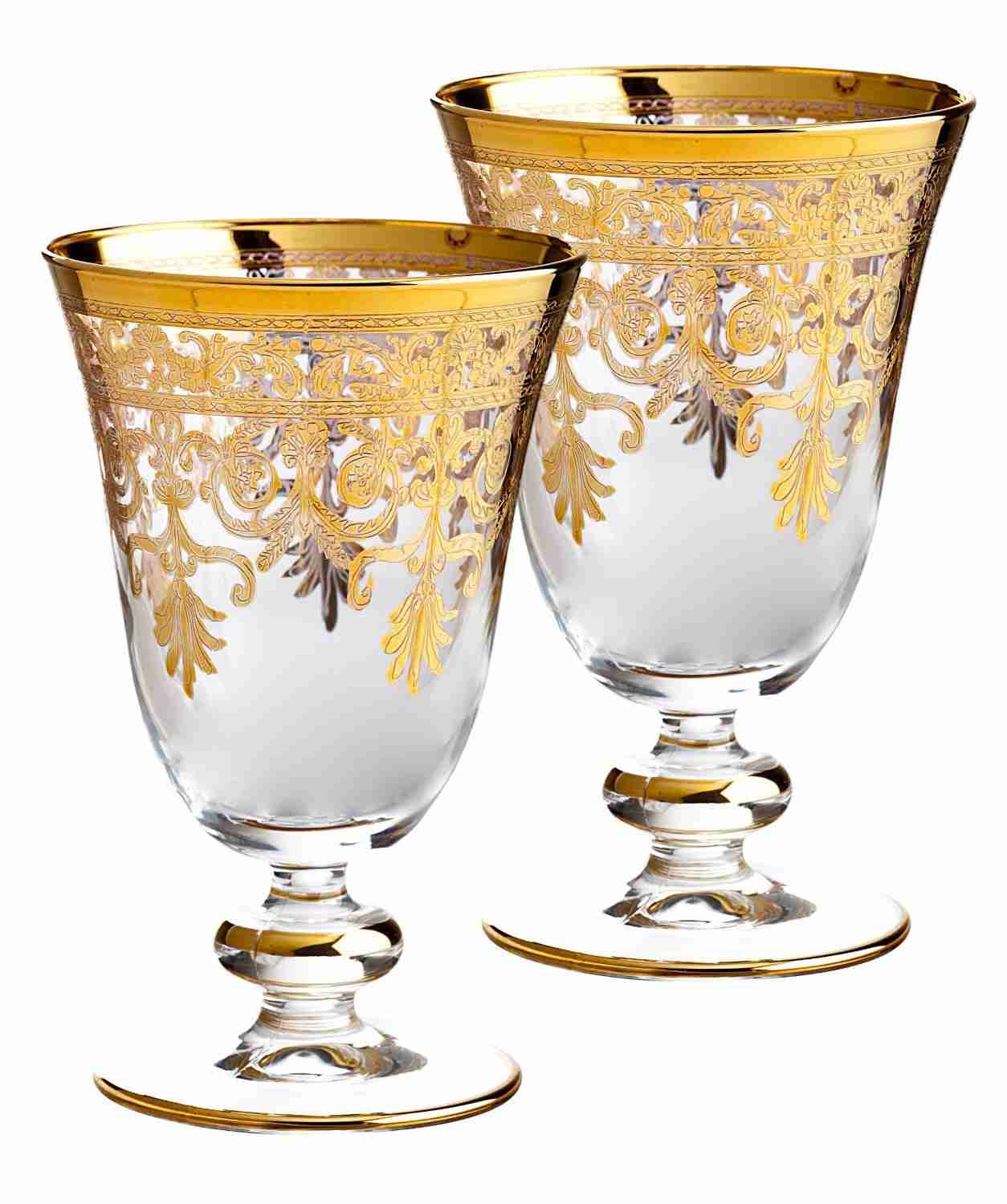 Fine Italian 8 Ounce Wine Glasses with 14K Gold Accent (Set of 6)